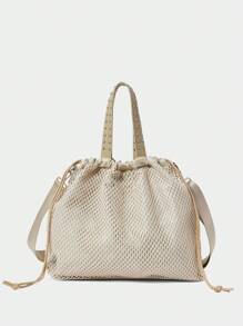 SHECARRY Grid Pattern Drawstring Large Capacity Fashionable Shoulder Tote Bag