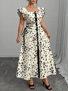 Modelyn Vestido de talla grande elegante con estampado de mariposa y tirantes cruzados