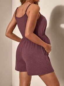 SHEIN Pregnant Women Summer Simple Solid Color Ruched Crew Neck Sleeveless Jumpsuit - Dusty Purple - View 2