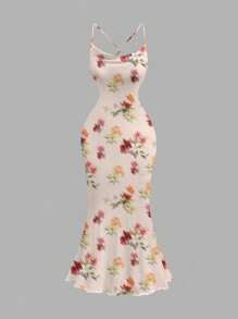 SHEIN MOD Women's Tie-Dye Print Plunging Neckline Fishtail Hem Bodycon Slip Dress - Multicolor - View 1