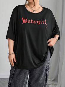 SHEIN CURVE+ Plus Size Round Neck Short Sleeve T-Shirts, Fashionable For Summer4th Of July / USA / 4th Of July Outfits / 4th Of July Clothes / 4th Of July Women - Black - View 7