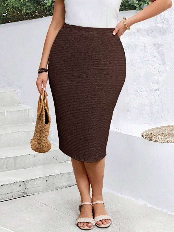 EMERY ROSE Falda lápiz de unicolor de dinero antiguo talla grande, casual y de moda para uso diario, verano, vacaciones, casual de negocios y formal