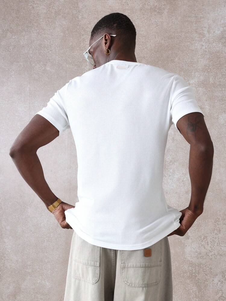 Waffle Knit Muscle Fit Short Sleeve Crew Neck Tee