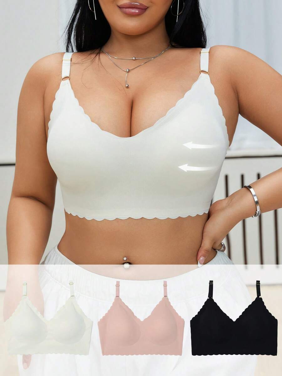 3pcs/Set Seamless Wavy Edge Wire-Free Bra Combo Set - Multicolor - View 1