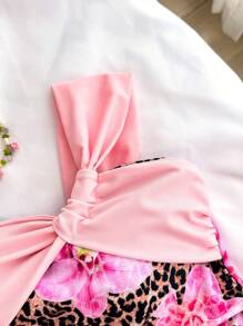 SHEIN Leap Crew Teen Girls Colorblock Asymmetrical Neck Simple Daily One-Piece Swimsuit,Summer Vacation, Holidays/Summer Beach Whip Halter Neck Stitch Halter Triangle Bikini Set,Beach Outfit Bathing Suit Summer,Summer Beach - Multicolor - View 8