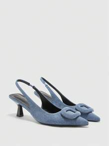 CUCCOO BIZCHIC 女士方扣尖头细高跟踝带高跟凉鞋，简约时尚高跟鞋 - 藍色 - 查看 2