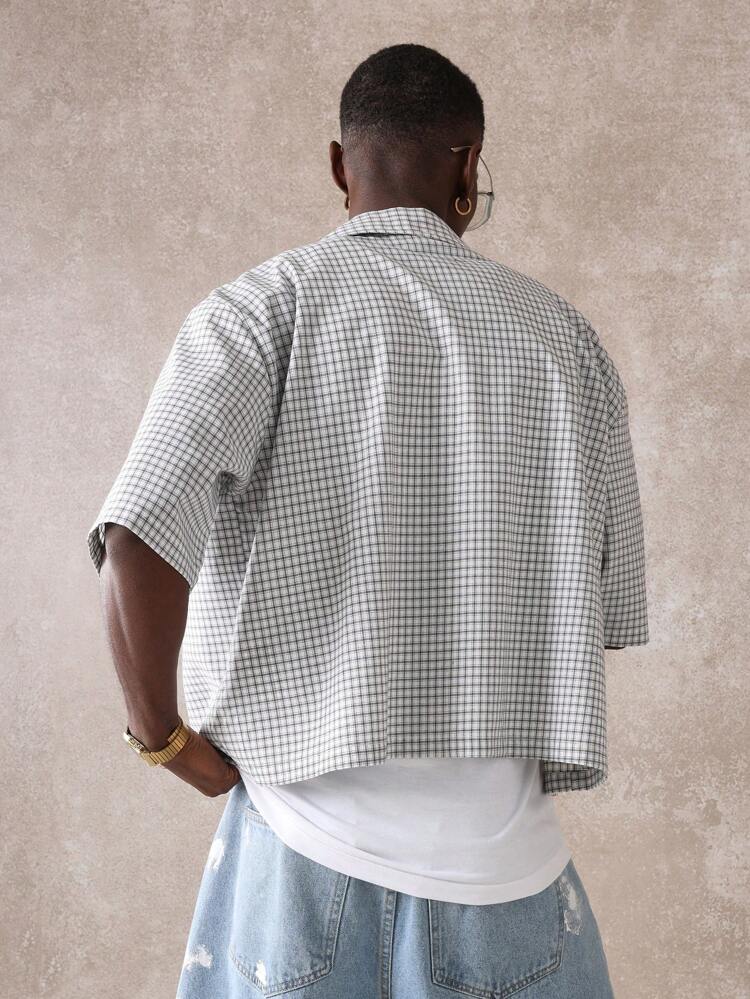 Griechische Insel Santorini Bedruckte Button-Down-Hemden mit Karomuster