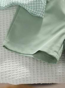 Souflis Souflis 4pcs Baby Boy Plaid Outfit - Green Short Sleeve Shirt With Bib Overalls Shorts For Formal Or Casual Occasions Such As Birthday, Wedding, Graduation