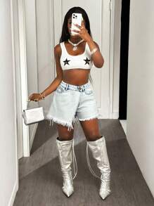 Slaydiva Women Casual Washed Wrap Denim Shorts