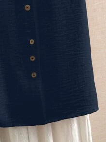 Linhara Camisa casual de manga corta y cuello redondo de unicolor, talla grande, adecuada para el verano - Azul Marino - Ver 3