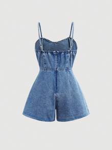 SHEIN Girlism Mono vaquero con lazos tridimensionales cómodos y de estilo vintage Y2K para niñas preadolescentes, ropa de diario, atuendos de verano y primavera, ropa para festivales y playa