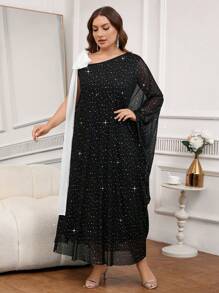 SHEIN Clasi Abito elegante con fiocchi e decorazioni in paillettes, di taglia grande, adatto per feste