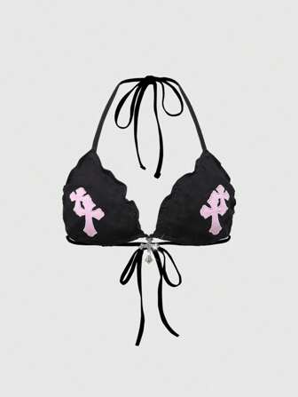 Y2K sexy Gothic Bikini-Top mit Kreuzdetail