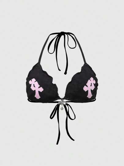 Goth Top de camiseta estilo gótico sexy con detalle de cruz Y2K