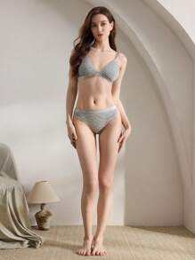 Ocili Leisure Women's Gray Striped Print Twist Design Thin Elastic Bralette - Light Grey - View 7