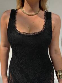 Auralis Tenues d'été grande taille pour femmes, robe de témoin de mariage, tenues de club pour femmes, tenues sexy de rave pour femmes, tenues d'anniversaire pour femmes, tenues de rave, style "old money" pour femmes, tenues de croisière pour femmes, mode d'été européenne décontractée, combinaison élégante et sexy en couleur unie avec dentelle transparente sans manches