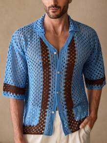 Manfinity VCAY Men's Casual Hollow Out Loose 3/4 Sleeve Cardigan, Faux Cashmere, For Fall Winter - Multicolor - View 5