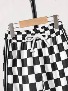 SHEIN Tween Boy Casual Checkered Print T-Shirt And Shorts 2 Pieces Set, Summer, School, Campus, College