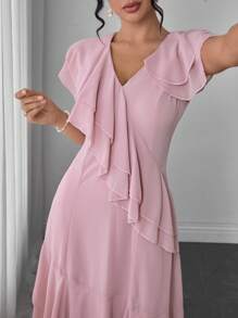 Modelyn Chiffon Volant Saum Glocken A-Linie tailliertes Damen Kleid