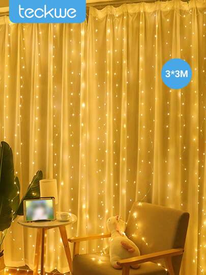 Teckwe LED Curtain Lights,3*3m Curtain Light String,USB Powered With Remote Control,Fairy Lights String Great For Wedding,And Festival Home Decor