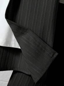 Teen Boy 2pcs/Set Casual Button-Front Short Sleeve Top And Drawstring Shorts Set, School, Campus, College - Black - View 6