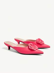 CUCCOO CHICEST Women's Pointed Toe Pink Faux Leather High Heel Mules, Elegant Sweet Romantic Classic Style, Suitable For Summer, Tea Party, Date, Fashion Party, Formal Evening Wear - Pink - View 1