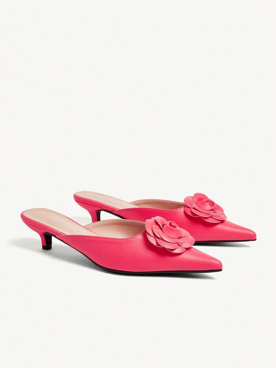 CUCCOO CHICEST Women's Pointed Toe Pink Faux Leather High Heel Mules, Elegant Sweet Romantic Classic Style, Suitable For Summer, Tea Party, Date, Fashion Party, Formal Evening Wear - Pink - View 1