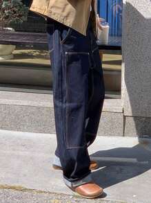 DAZY Spring Men's Solid Color Distressed Detail Navy Blue Jeans - Blue - View 2