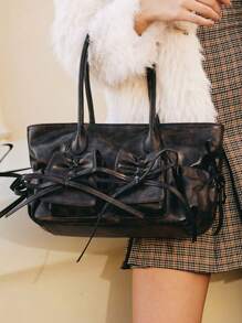 SHECARRY Bolso estilo Y2K de mujer a la moda, con bolsillos duales, cordón y pliegues. Bolso de hombro/tote gótico y punk para mujeres