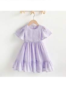 SHEIN Robe courte élégante en mousseline de soie violette à fleurs découpées pour jeunes filles, printemps/été