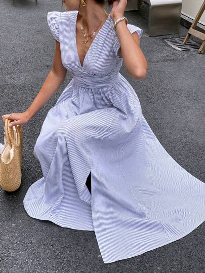 Serisse 女士V领长裙，简约时尚，适合夏季