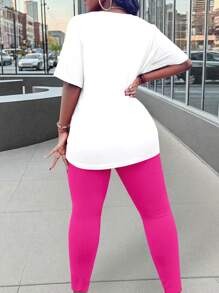 Maweii 大码标语印花T恤和紧身裤两件套 - 彩色 - 查看 2