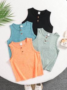 SHEIN 4pcs/Set Boys Comfortable, Breathable, Cool And Sweat-Wicking Sleeveless Round Neck Knit Tank Tops, All-Match Casual Versatile Design, Suitable For Spring/Summer Daily, Sports, Outdoor, School, Party, Festival, Photography, Back To School - Multicolor - View 2