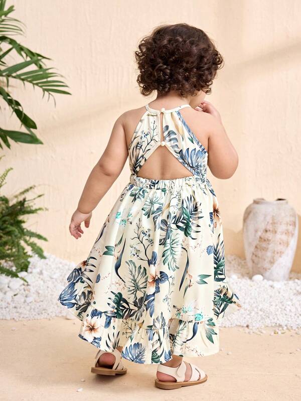 Babygirl Elegant & Adorable Floral Print Sleeveless Vacation Dress, Summer
