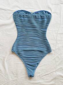 Soleia Costume da bagno intero bianco con bandeau, con texture jacquard e accenti metallici, adatto per vacanze al mare