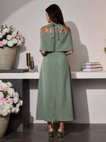 Modelyn Elegant Hollow-Out Waist Dress For Women, Summer - Mint Green - View 2