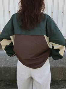 FRIFUL Women Casual Summer Jacket With Colorblock Patchwork - Green - View 5