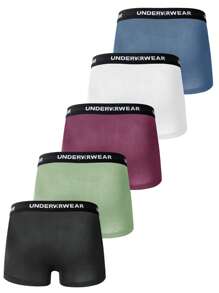 5pcs Men's Soft & Comfortable Letter Print Boxer Briefs - Multicolor - View 2