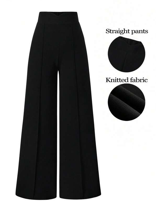 SHEIN LUNE Pantalones anchos de cintura alta de unicolor de uso casual para mujeres