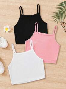 SHEIN 3pcs/Set Young Girl Cute Heart, Mini Bow, Cherry Print Casual Cami Tank Tops, Suitable For Summer - Multicolor - View 2