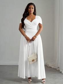 Slaydiva Vestito lungo bianco elegante e aderente, adatto per la primavera/estate, in taglie comode
