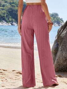 EURMUSE 100%Cotton Wide Leg Pants, Pleating Fabric - Rusty Rose - View 2