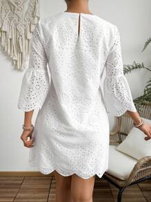 Breezaya Abito da donna con ricamo traforato e orlo a balze per la primavera e l'estate