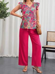 SHEIN Maternity Two Pieces Suits - Hot Pink - View 4