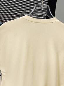 Franclia 女式夏季杏色圆领收腰开衩设计短袖上衣 - 杏色 - 查看 4