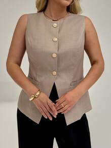 Auralis Plus Size Summer Outfits For Women Business Casual Woman Office Outfits For Women Work Clothes Women Going Out Tops Church Outfits Women Teacher Outfits For Women Old Money Style Women Elegant Professional Women Clothes Solid Color Summer Suit In Fall/Winter - Khaki - View 5