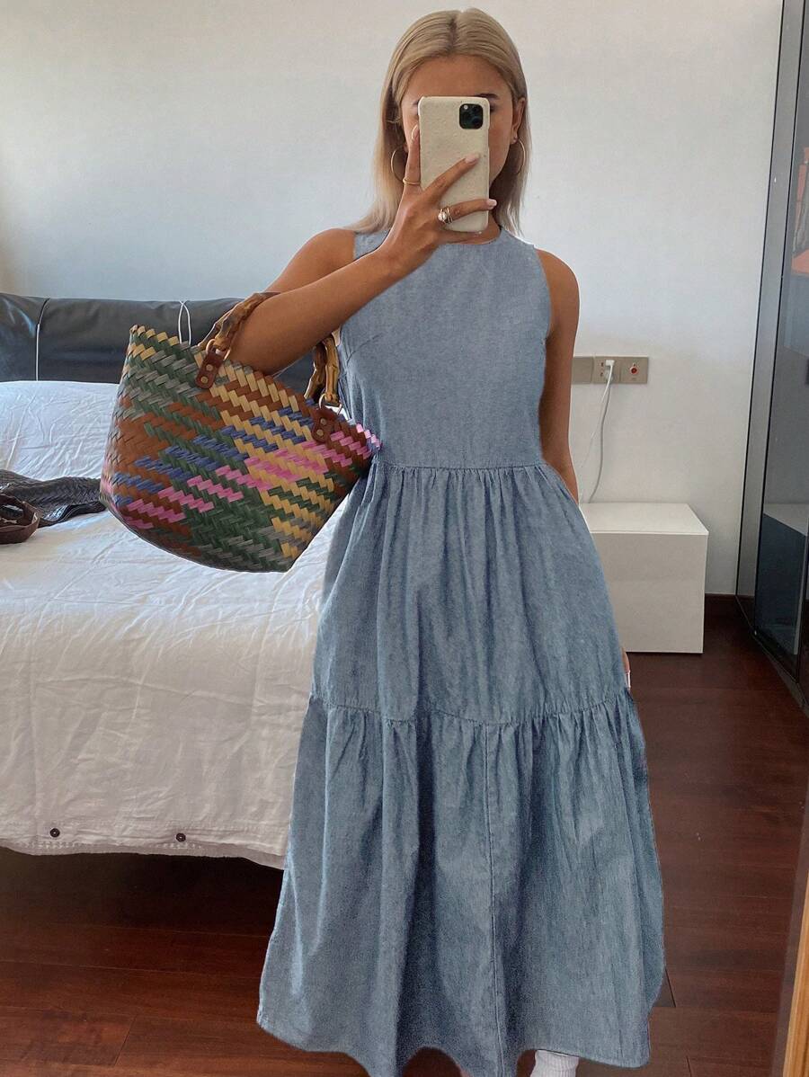 Livesso Women Spring Style Vacation Denim Dress