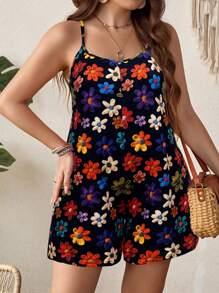 Breezaya Plus Size Women Cartoon Print Cami Jumpsuit, Spring/Summer