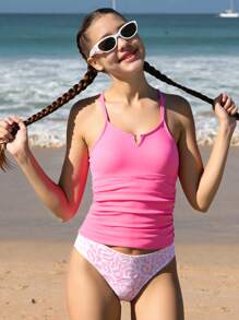 SHEIN Teen Girls Holiday Beach Tankini Swimsuit Set,Leopard Print Tankini Conservative Swimsuit Swim Suits For Women Swimsuits For Woman Swimming Suits For Woman Summer Bathing Suits 1pc For Teens Bathing Suit Tops For Teens - Pink - View 5