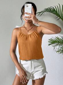 SHEIN LUNE Top sin mangas de unicolor versátil y casual, apto para el verano - Mostaza Amarilla - Ver 6